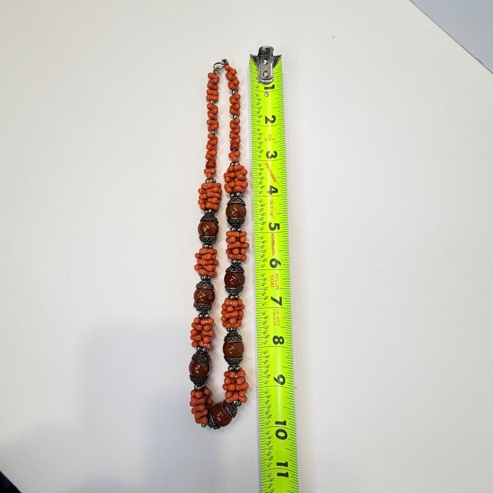 Vintage Tribal Faux Coral & Carnelian Statement Necklace | Boho Ethnic Beaded - Picture 14 of 14